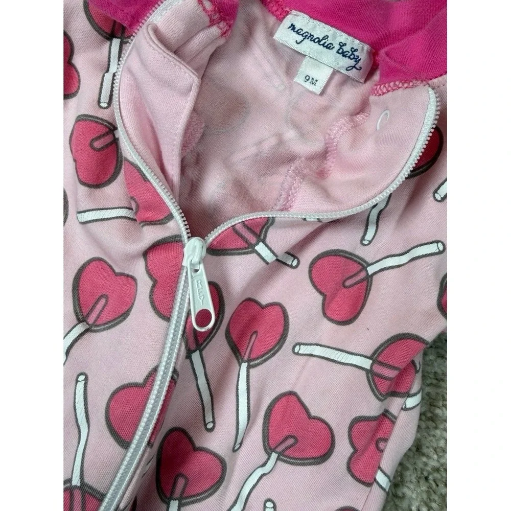 Magnolia Baby Pima Cotton Girls Pink Heart Lollipop Footie Pajamas 9 Months